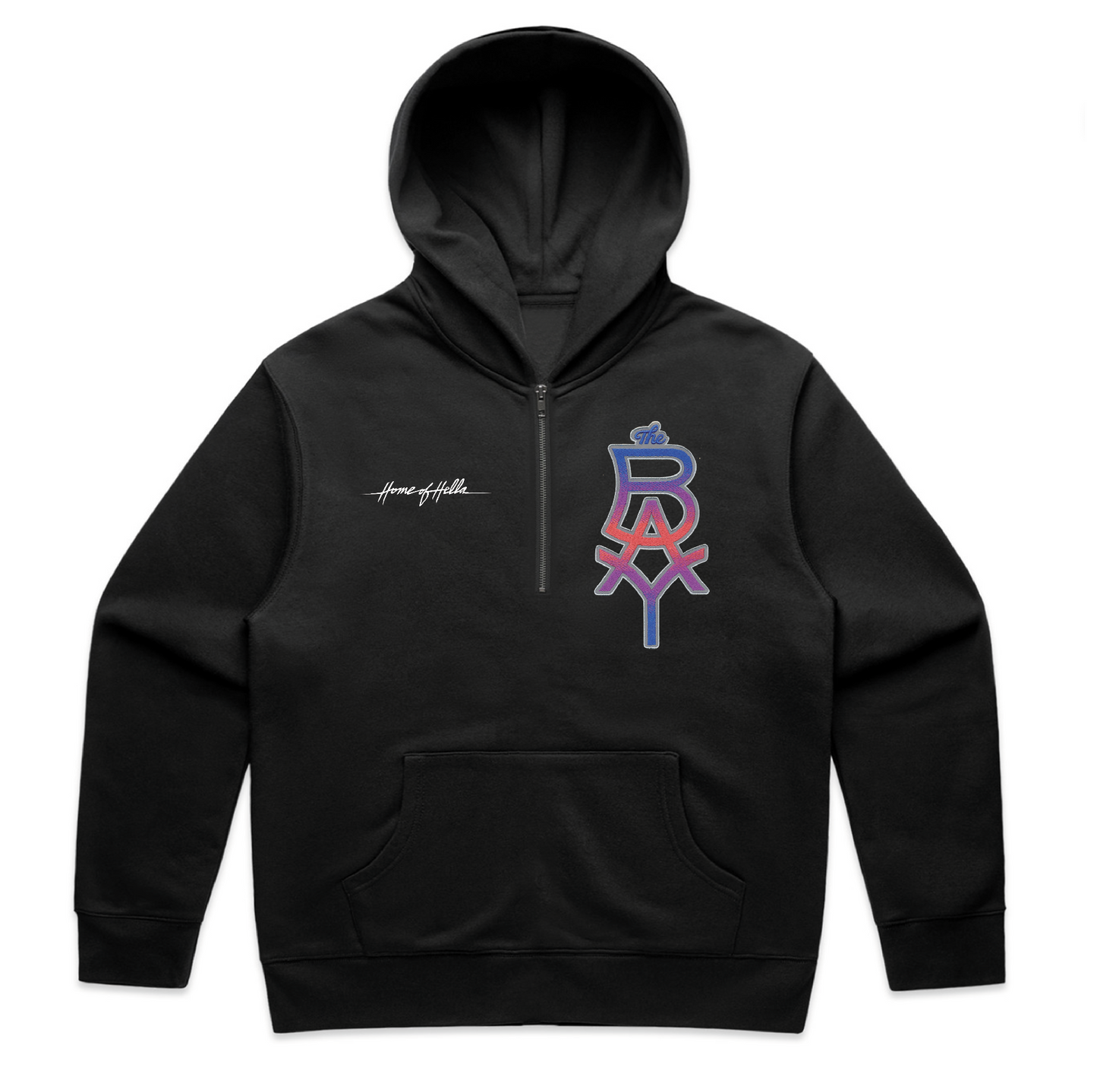 The BAY Heritage Quarter Zip Hoodie (Black w/ Sunrise or Sunset colored patch)