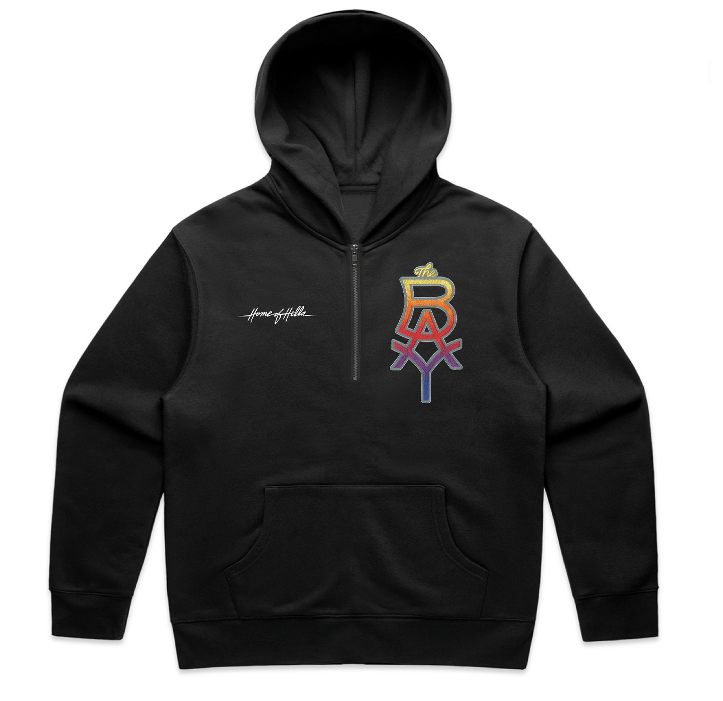 The BAY Heritage Quarter Zip Hoodie (Black w/ Sunrise or Sunset colored patch)