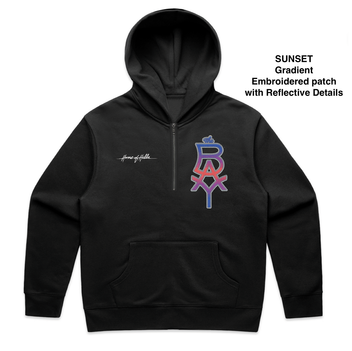 The BAY Heritage Quarter Zip Hoodie (Black w/ Sunrise or Sunset colored patch)