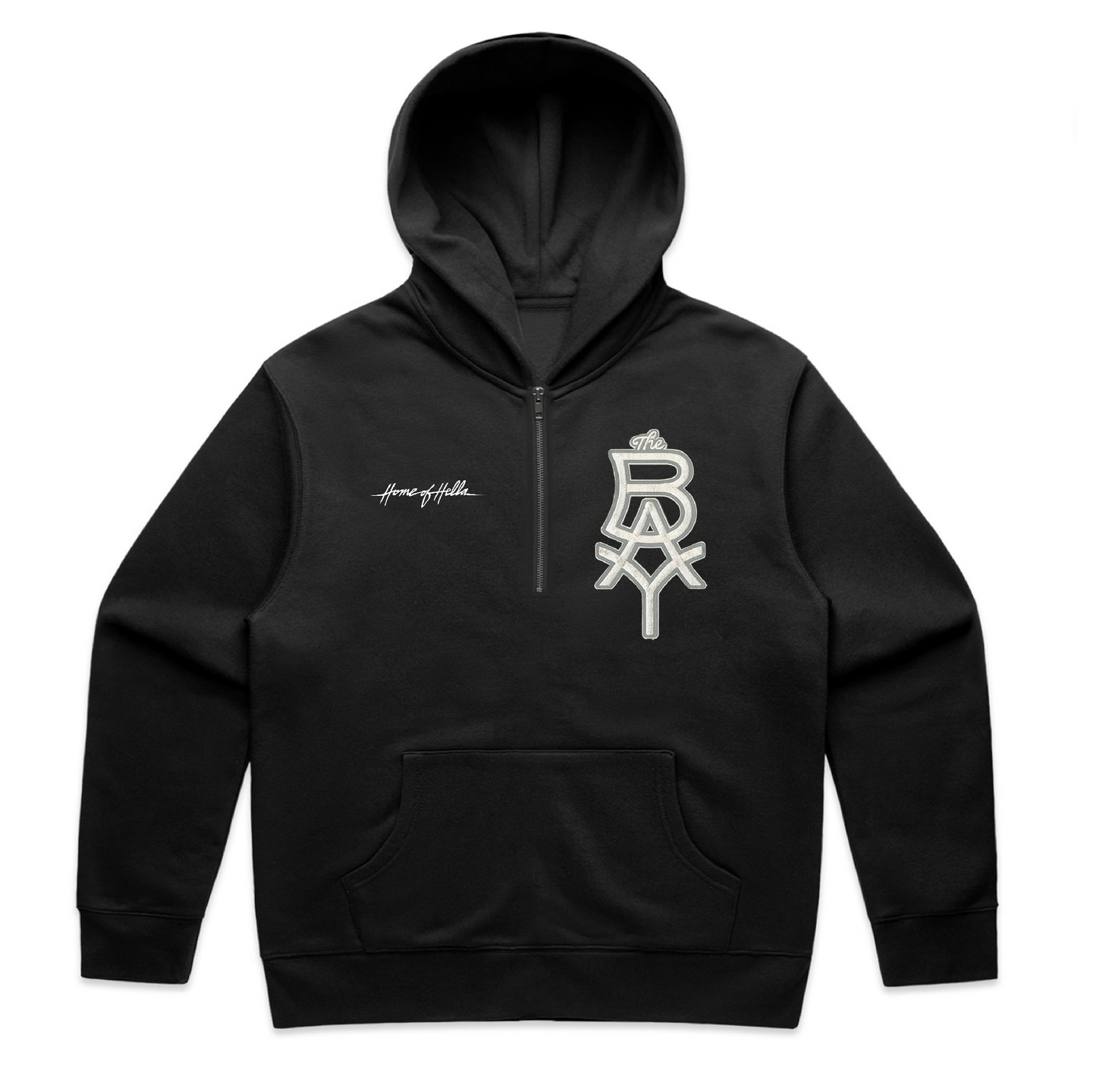 The BAY Heritage Quarter Zip Hoodie (Black w/ Sunrise or Sunset colored patch)